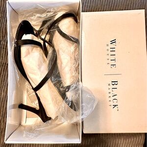 White House Black Market black silk strappy heels